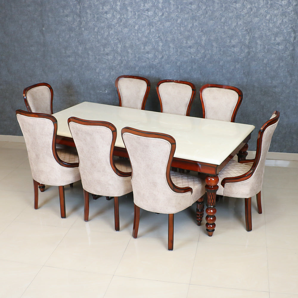 MAARK MARBLE TOP 8 SEATER DINING SET 4 BALL