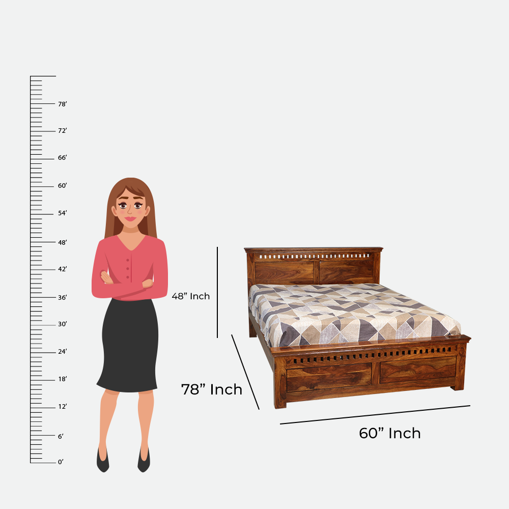MAARK SHEESHAM WOOD QUEEN SIZE BED (5*6.5) 3081 NATURAL FINISH SV