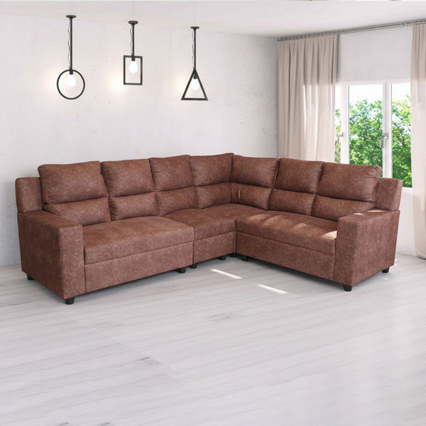 MAARK FABRIC CORNER SOFA 5 SEATER SAJINA BROWN COLOUR