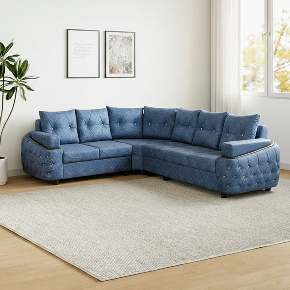 Maark Fabric Corner Sofa 5 Seater Tokiyo Blue Colour Online India - The Maark Trendz Coimbatore