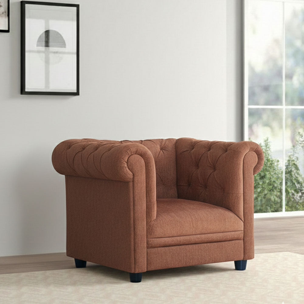 MAARK FABRIC SINGLE SEATER SOFA CHESTER BROWN COLOUR