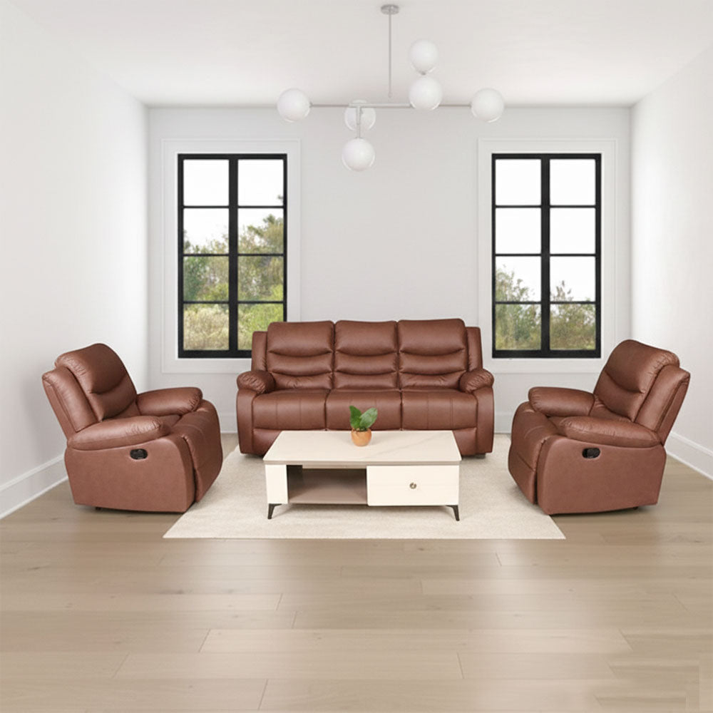 MAARK MANUAL RECLINER FABRIC SOFA SET (3+1R+1R)  MAGILCHI BROWN COLOUR