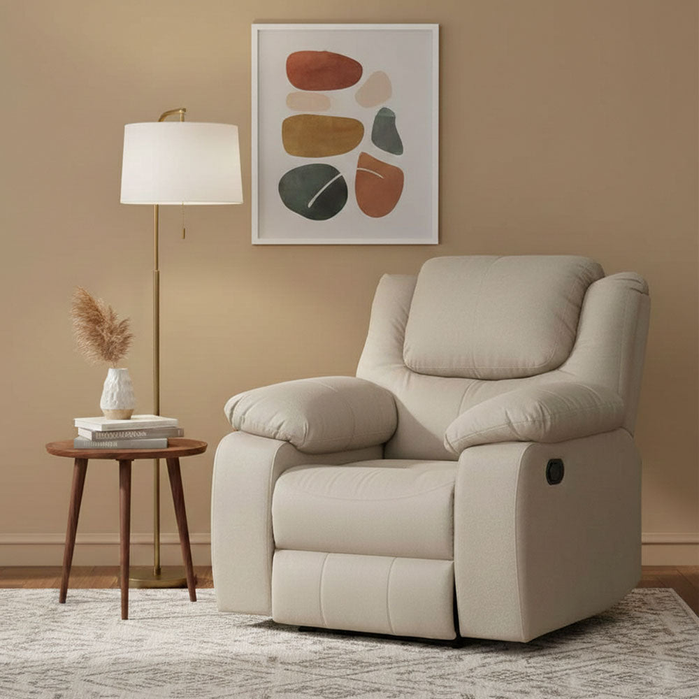 MAARK MANUAL RECLINER FABRIC SOFA SINGLE SEATER APPLE BROWN COLOUR