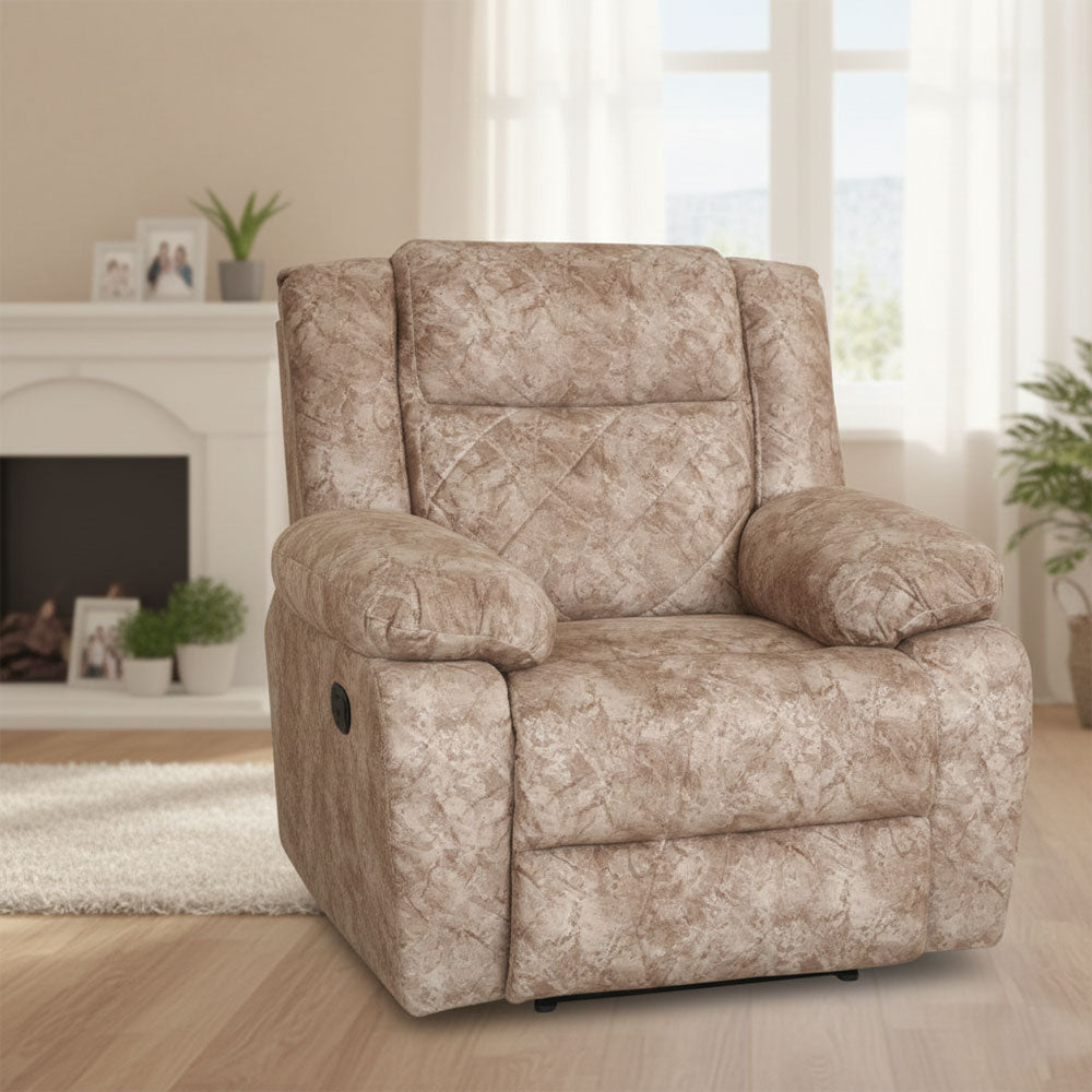 MAARK MANUAL RECLINER FABRIC SOFA SINGLE SEATER PISTHA WHITE COLOUR