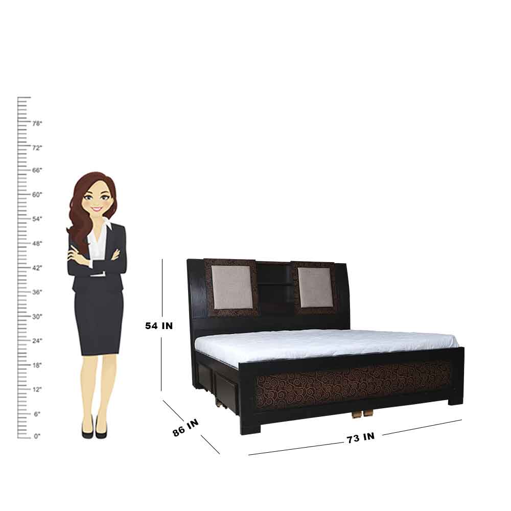 MAARK KING SIZE BED WITH CUSHION STORAGE (6*6.25) MASTRO WALNUT COLOUR