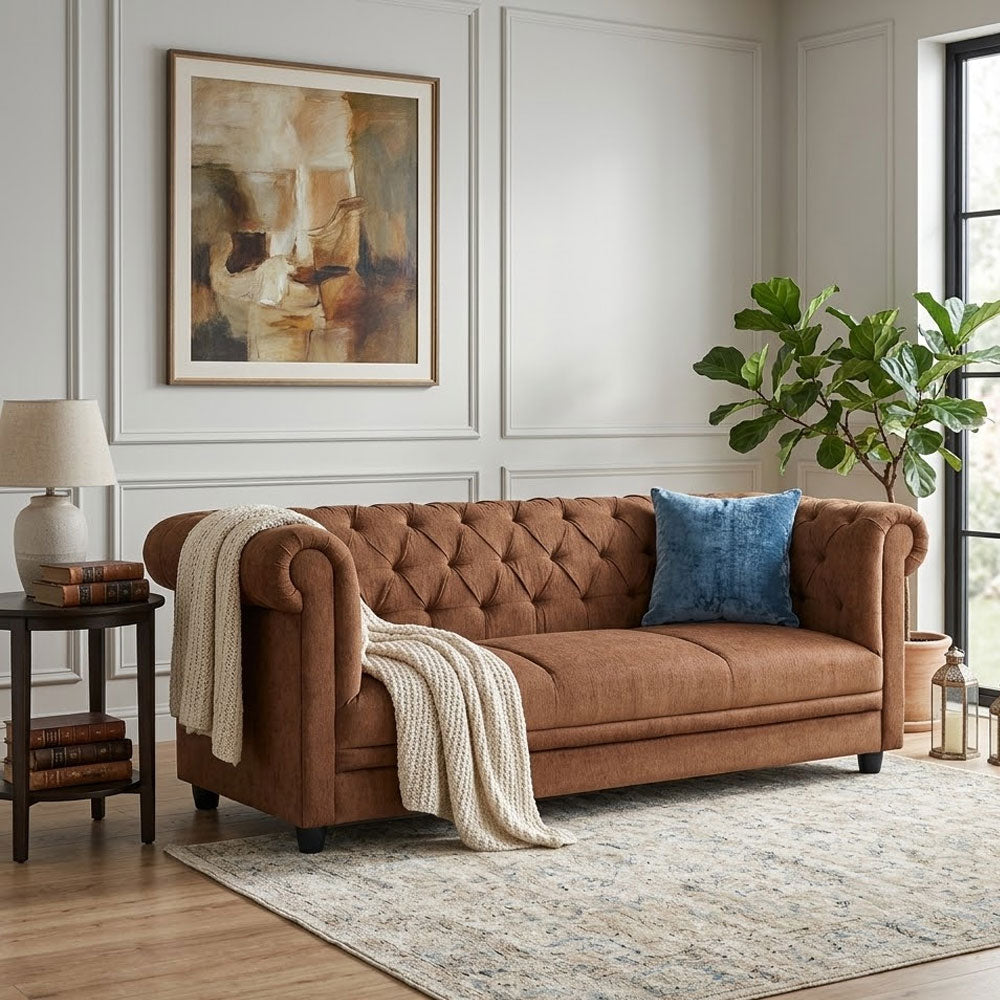 MAARK FABRIC THREE SEATER SOFA CHESTER BROWN COLOUR