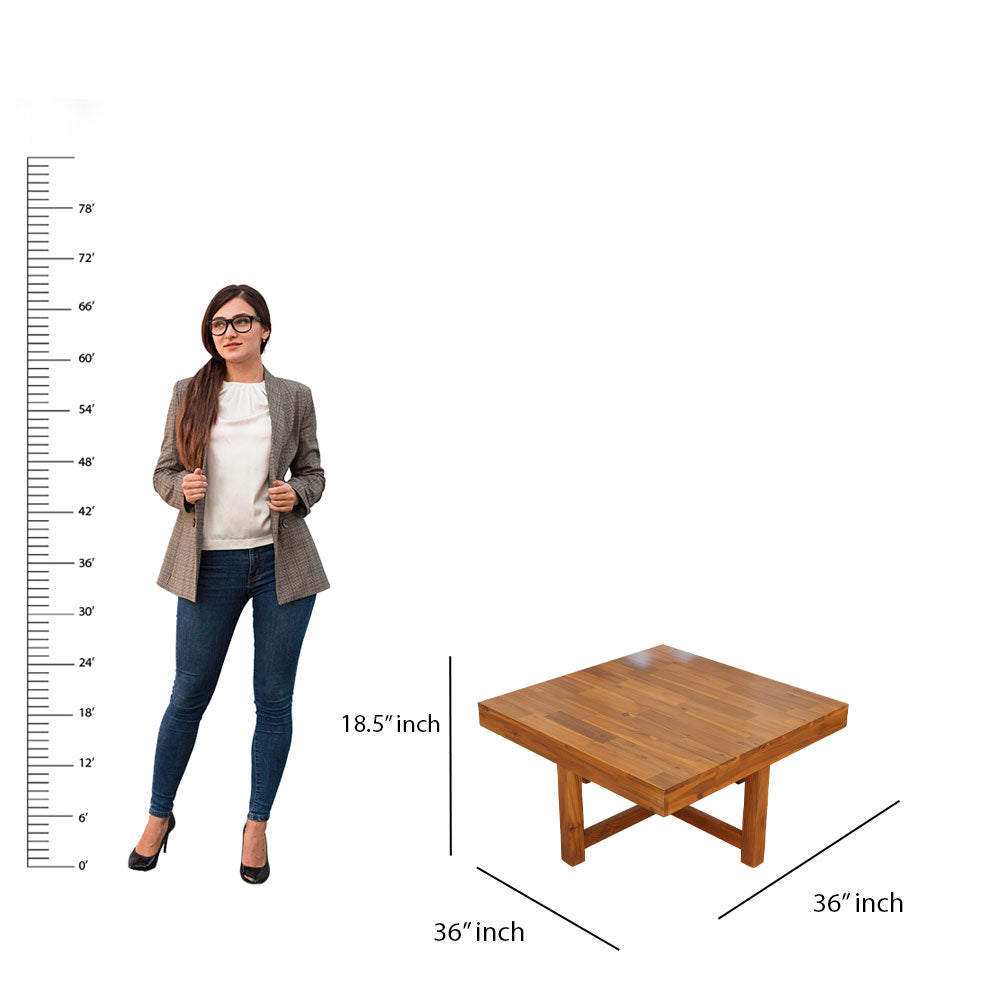 MAARK WOODEN FINISH 4 PUFFY COFFEE TABLE TEAK COLOUR