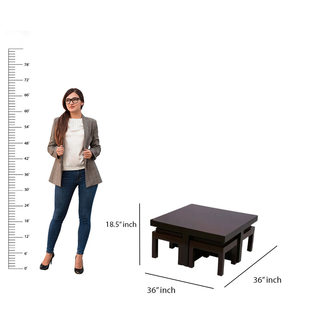 MAARK WOODEN FINISH 4 PUFFY COFFEE TABLE WALNUT COLOUR