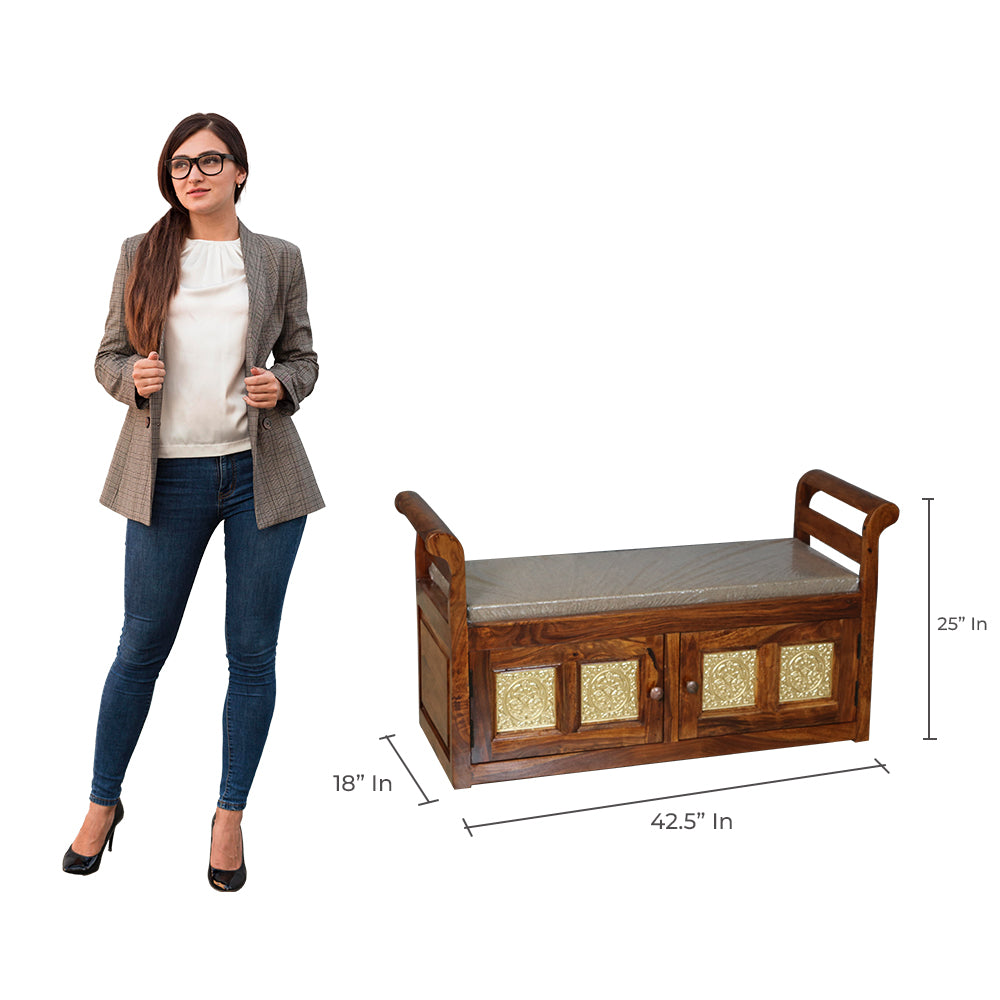 MAARK SHEESHAM WOOD SEATING BENCH WITH STORAGE 7202 NATURAL FINISH SV