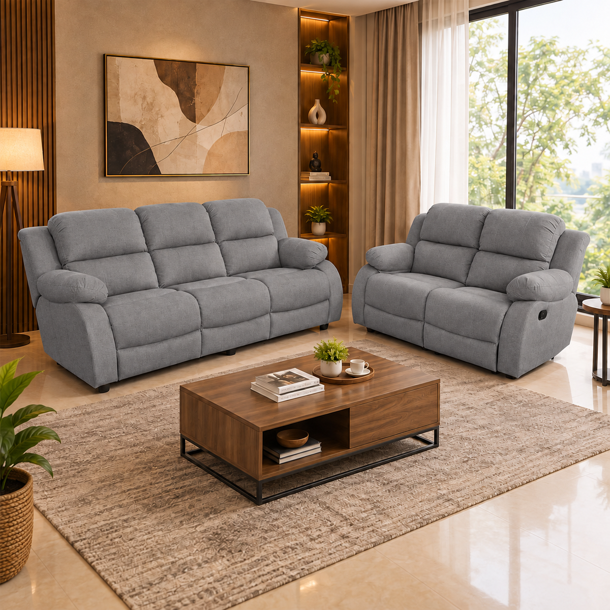 MAARK MANUAL RECLINER FABRIC SOFA SET (3+2R) F211