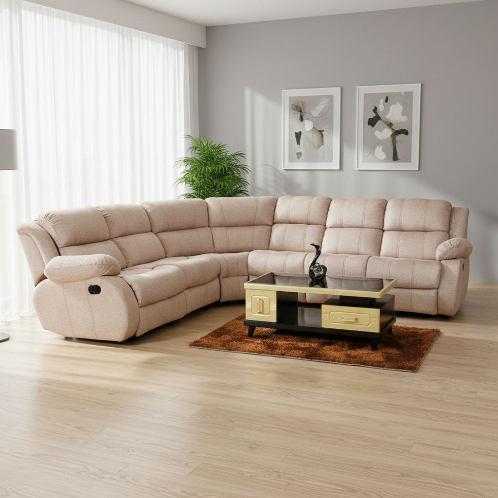 Maark Corner Manual Recliner Fabric Sofa 5 Seater F211 Half White Colour Online India - The Maark Trendz Coimbatore