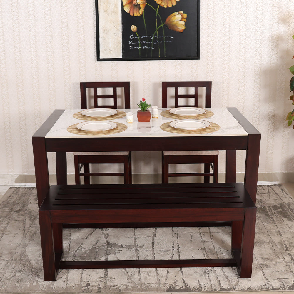 MAARK MARBLE TOP 4 SEATER DINING SET 4.75*3 (1+2+BENCH) WILLOW TT