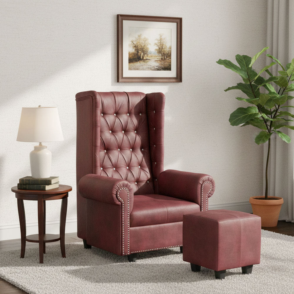 MAARK FABRIC WING CHAIR SINGLE SEATER JANEEL WITH PUFFY RED COLOUR