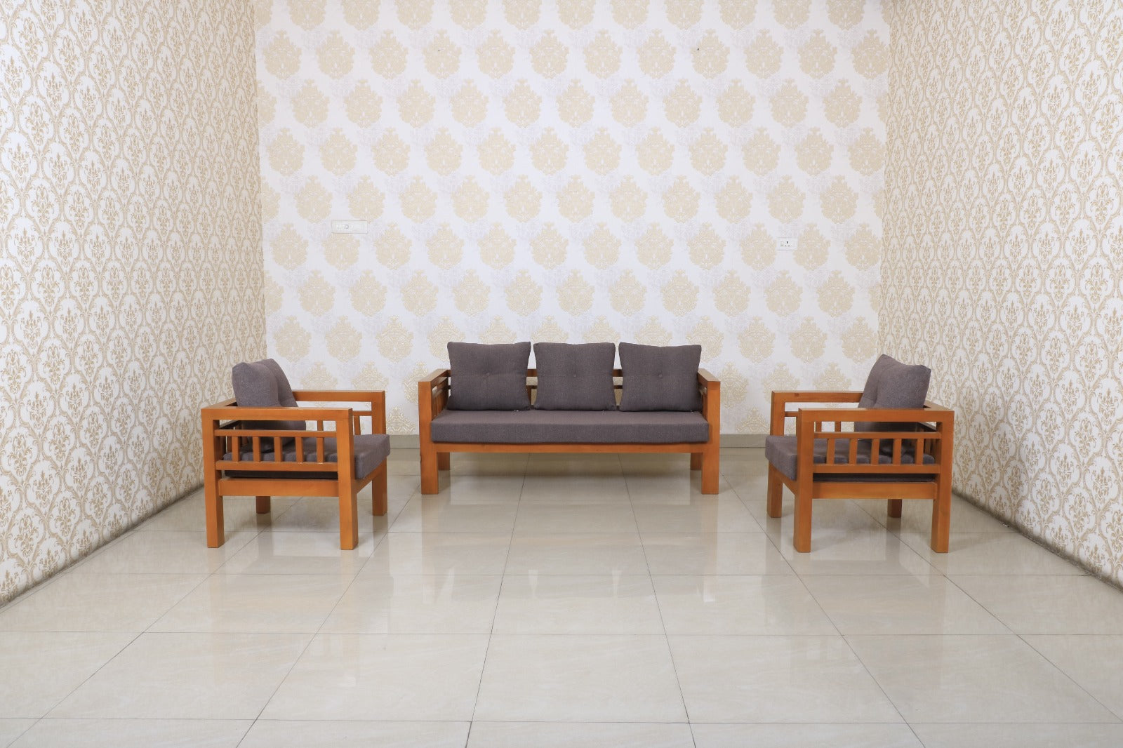 MAARK WOODEN SOFA SET (3+1+1) BOX TEAK COLOUR