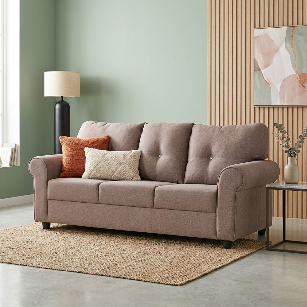MAARK FABRIC THREE SEATER SOFA LINGA BROWN COLOUR