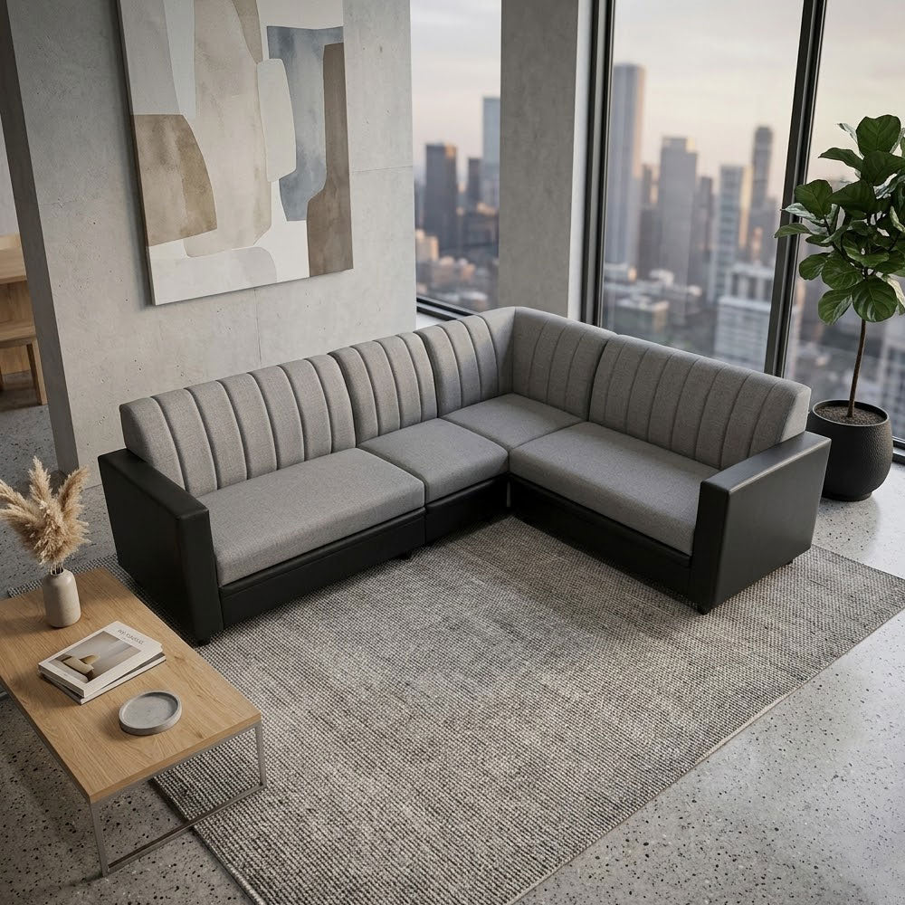 Maark Fabric Corner Sofa 5 Seater Hacksaw Gray Colour Online India - The Maark Trendz Coimbatore