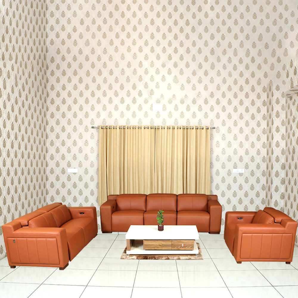 MAARK MOTORIZED RECLINER LEATHER SOFA SET (3R+2R+1R) 8356 TAN COLOUR HT