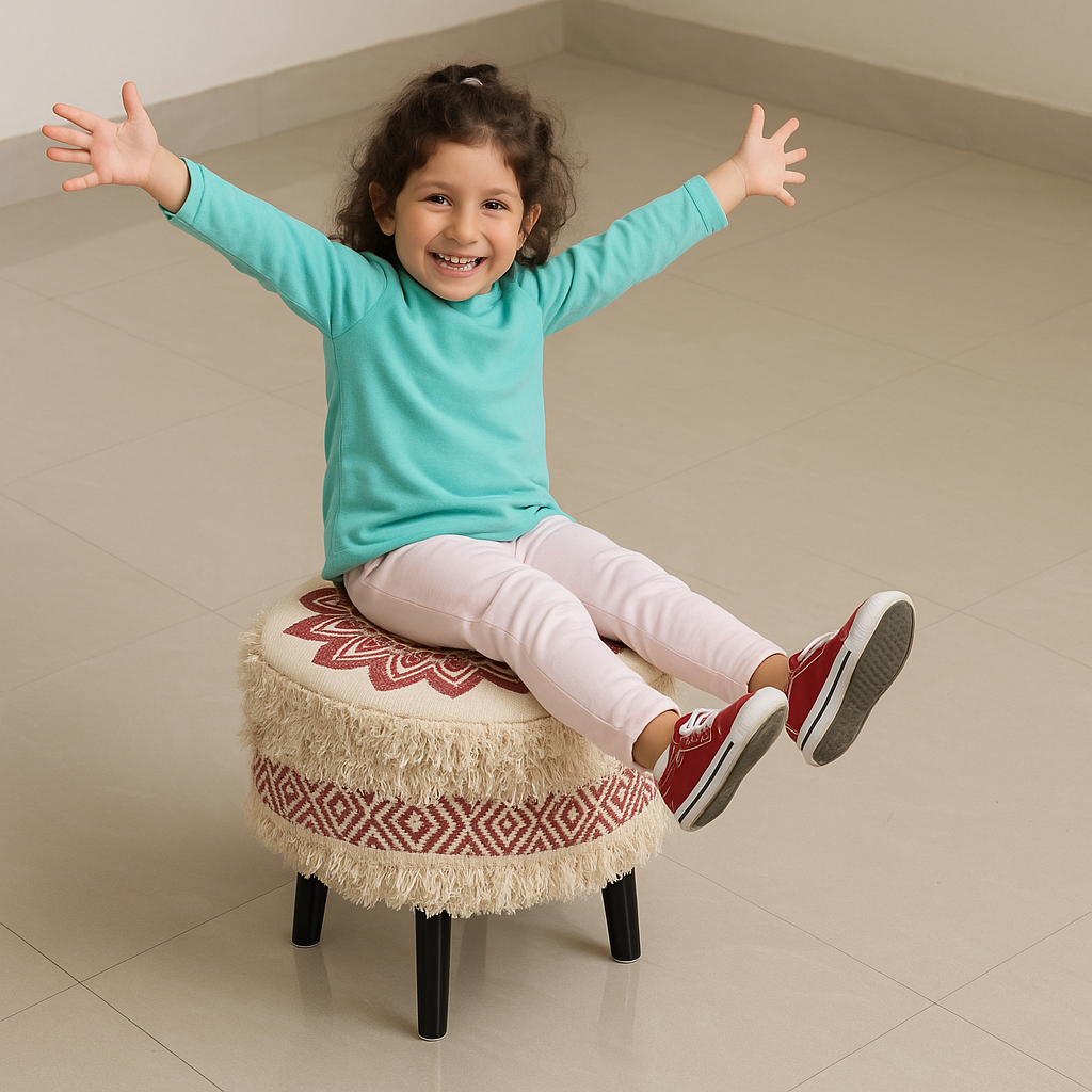 MAARK ROSY PRINTED HANDWOVEN STOOL RED & NATURAL 16*16*17" AO