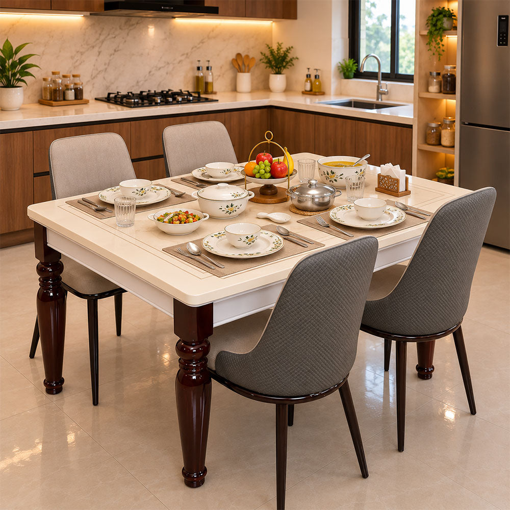 MAARK MARBLE TOP 4 SEATER DINING SET 3D SHELL HT
