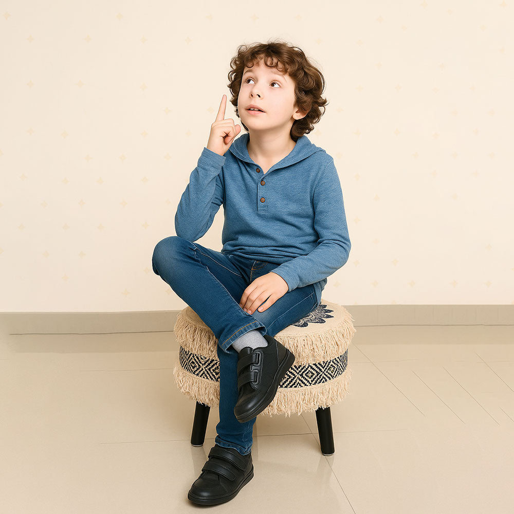 MAARK ROSY PRINTED HANDWOVEN STOOL NAVY BLUE & NATURAL 16*16*17" AO