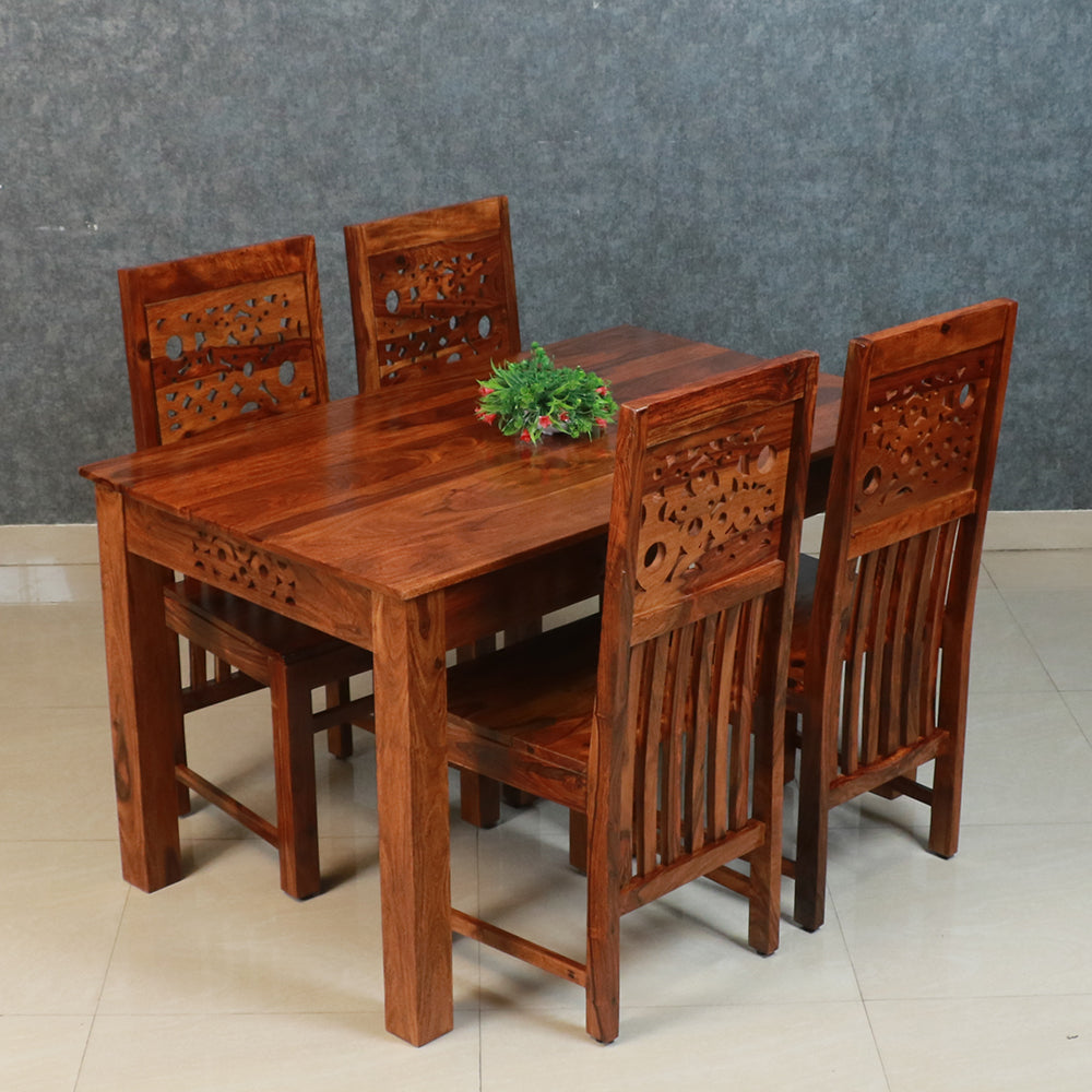 MAARK SHEESHAM WOOD 4 SEATER DINING SET (4.25*2.5) 1183 NATURAL FINISH SV