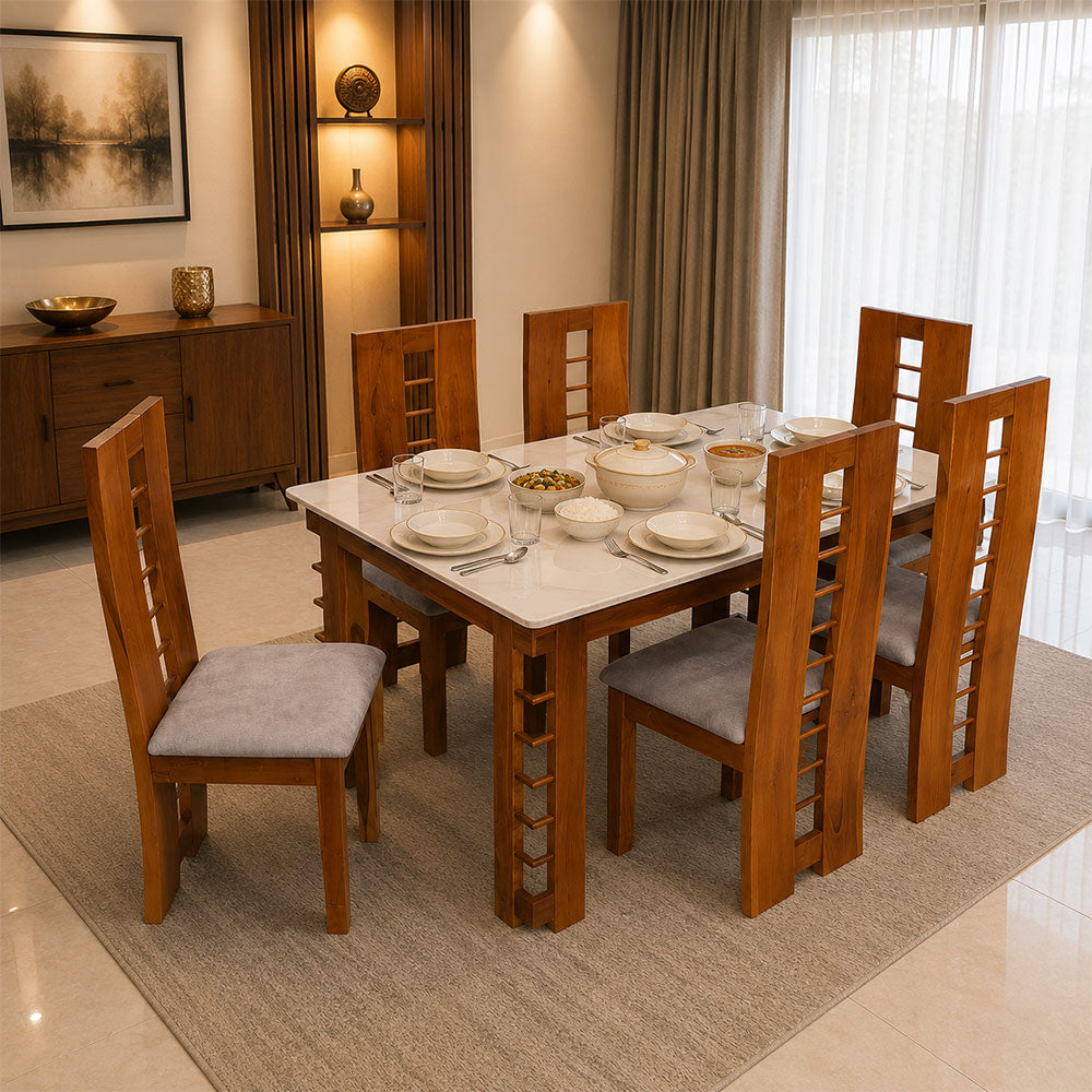 MAARK MARBLE TOP 6 SEATER DINING SET (1+6) KEERTHANAM