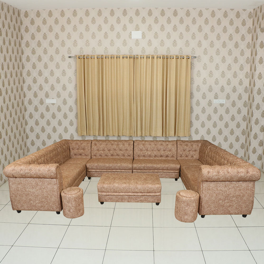 MAARK U SHAPE FABRIC CORNER SOFA 12 SEATER LUX WITH PUFFY BROWN COLOUR