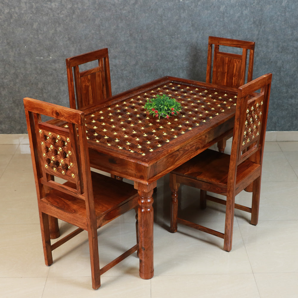 MAARK SHEESHAM WOOD 4 SEATER DINING SET (5*3) 1102 NATURAL FINISH SV