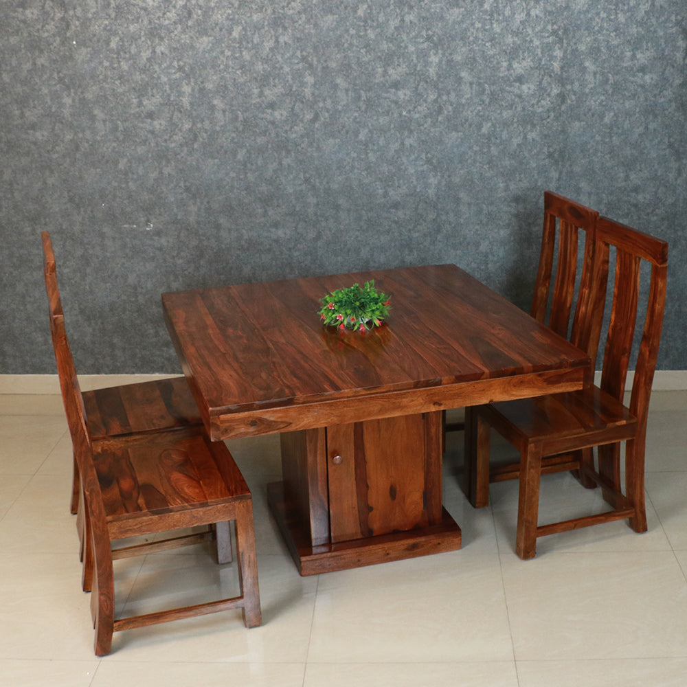 MAARK SHEESHAM WOOD 4 SEATER DINING SET (3.75*3.75) 1170 NATURAL FINISH SV