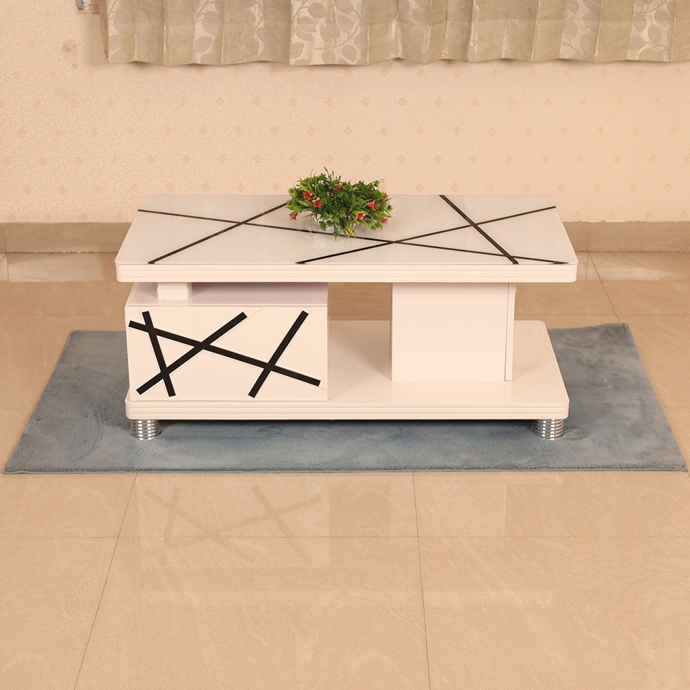 MAARK GLASS TOP COFFEE TABLE CTG-2321-WHITE COLOUR HT