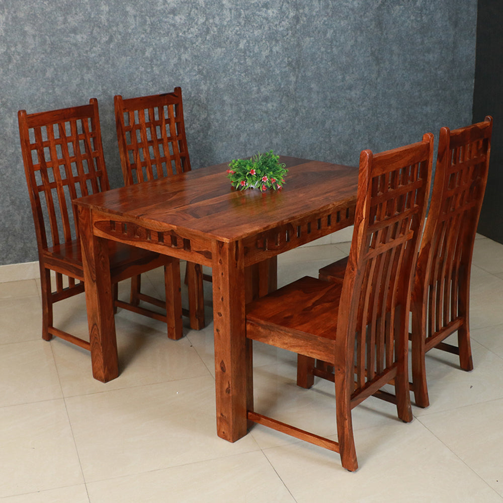 MAARK SHEESHAM WOOD 4 SEATER DINING SET (3.75*2.5) 1120 NATURAL FINISH SV