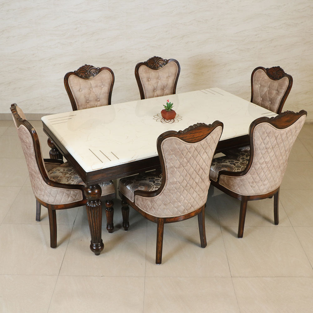MAARK MARBLE TOP 6 SEATER DINING SET 6038 TD