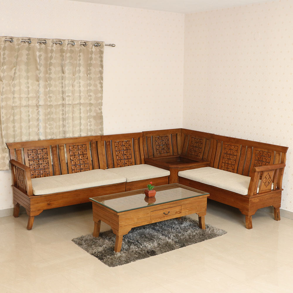 MAARK WOODEN CORNER SOFA 5 SEATER SEMANGI WITH COFFEE TABLE HT