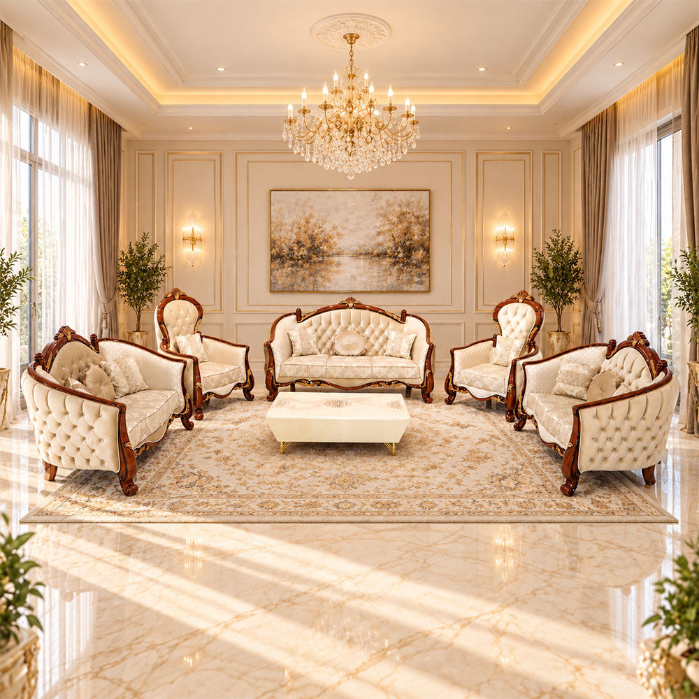 MAARK PALACE SOFA SET (3+2+2+1+1)WHITE GOLD BF