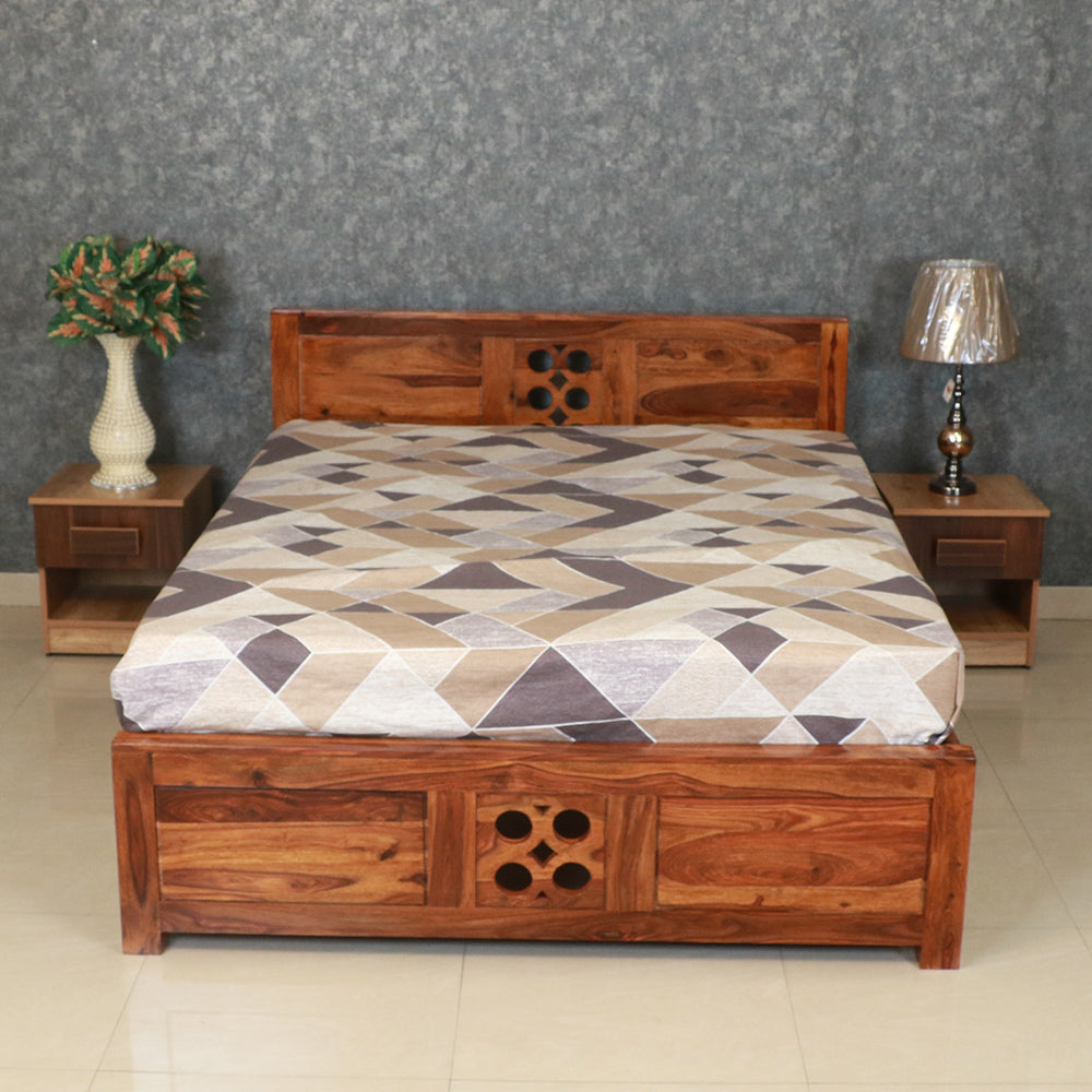 MAARK SHEESHAM WOOD QUEEN SIZE BED (5*6.5) 3028 NATURAL FINISH SV