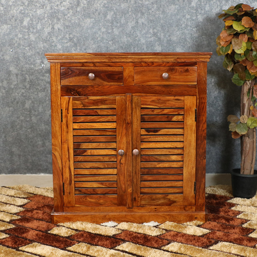 MAARK SHEESHAM WOOD SHOE RACK WITH STORAGE DRAWER 6235 NATURAL FINISH SV