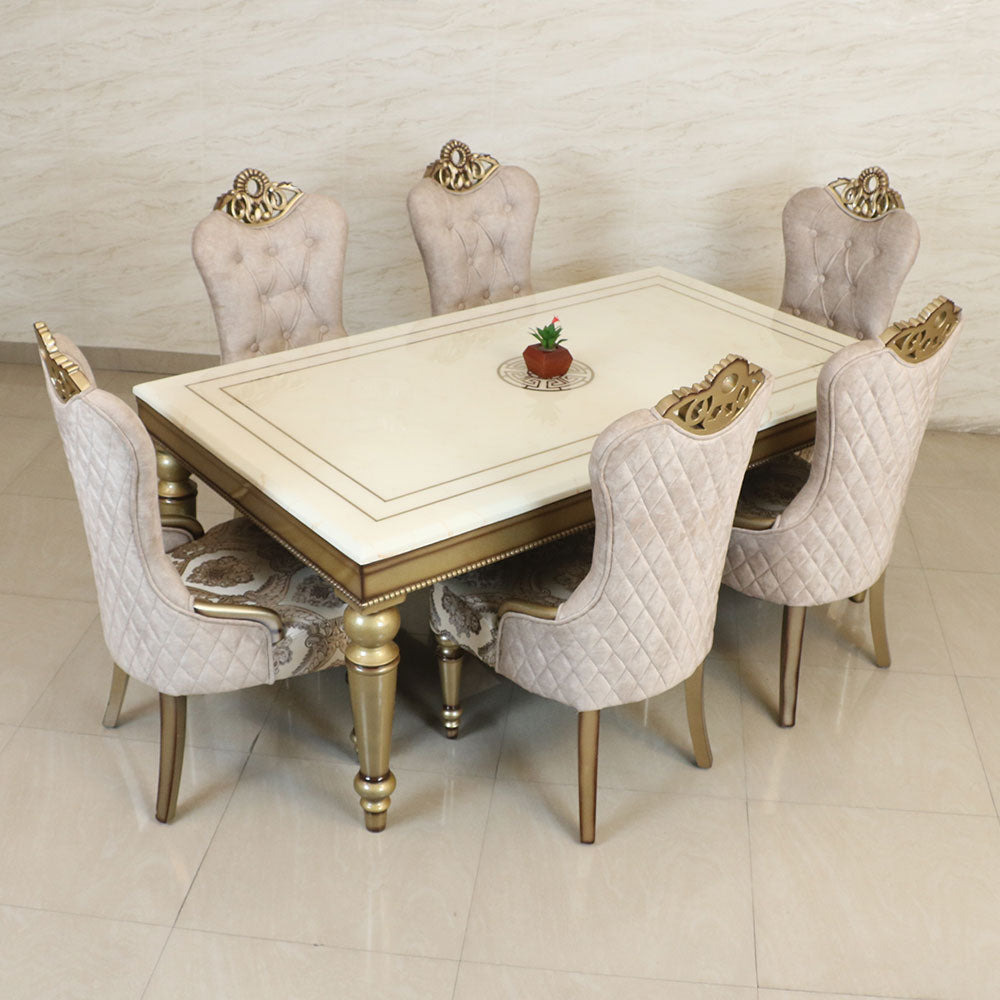 MAARK MARBLE TOP 6 SEATER DINING SET 6041 TD