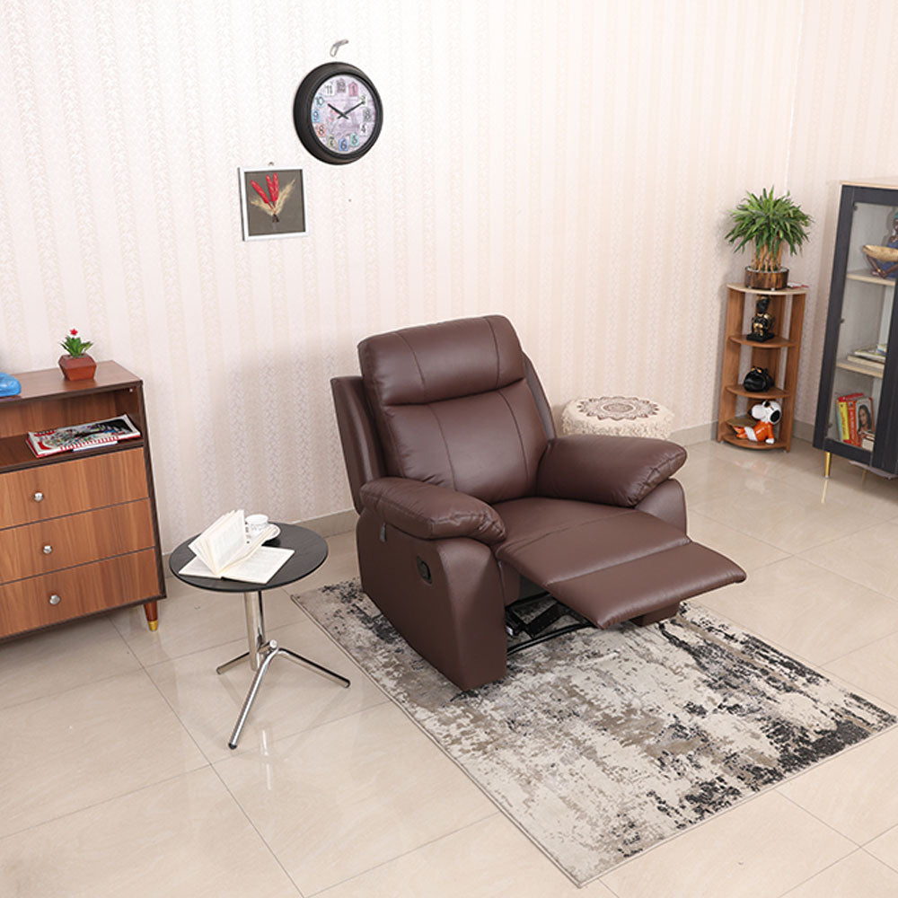 MAARK MANUAL RECLINER LEATHER SINGLE SEATER SOFA 1410-6041-BROWN HT