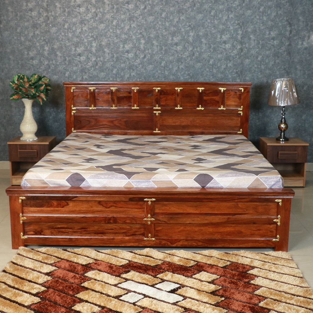 MAARK SHEESHAM WOOD KING SIZE BED (6*6.5) 3157 NATURAL FINISH SV