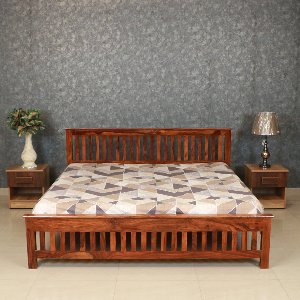 MAARK SHEESHAM WOOD KING SIZE BED (6*6.5) 3086 NATURAL FINISH SV