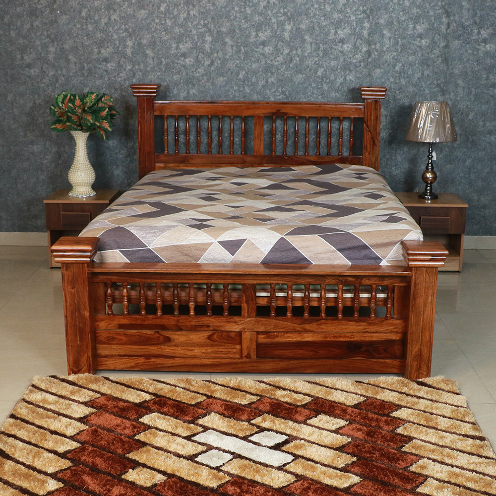 MAARK SHEESHAM WOOD QUEEN SIZE BED (5*6.5) 3150 NATURAL FINISH SV