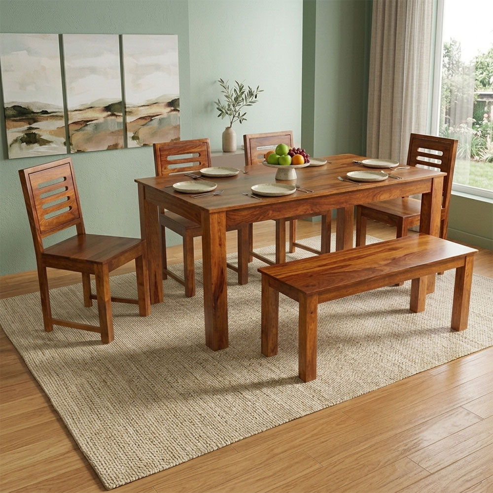 MAARK SHEESHAM WOOD 6SEATER DINING SET (5.25*3) 1105 NATURAL FINISH SV