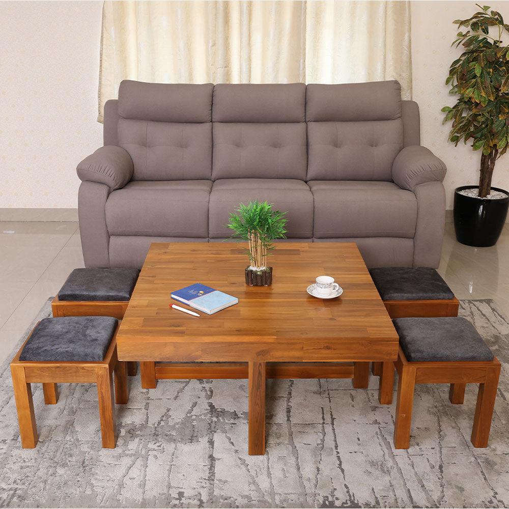 Maark Wooden Finish 4 Puffy Coffee Table Teak Colour Online India - The Maark Trendz Coimbatore