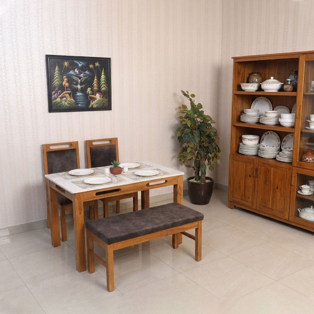 Maark Marble Top 4 Seater Dining Set (1+2+Bench) Kissan Online India - The Maark Trendz Coimbatore