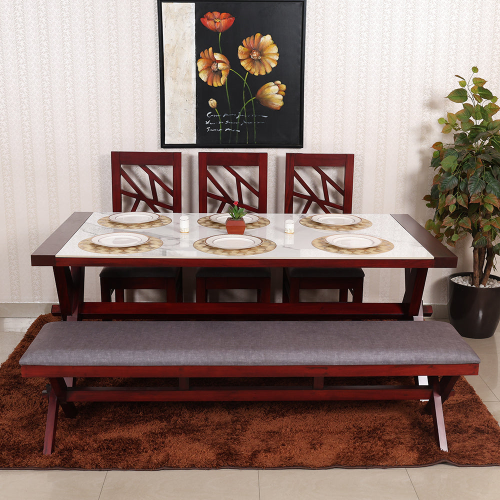 MAARK MARBLE TOP 6 SEATER DINING SET 6*3 (1+3+BENCH) SAMSUN TT