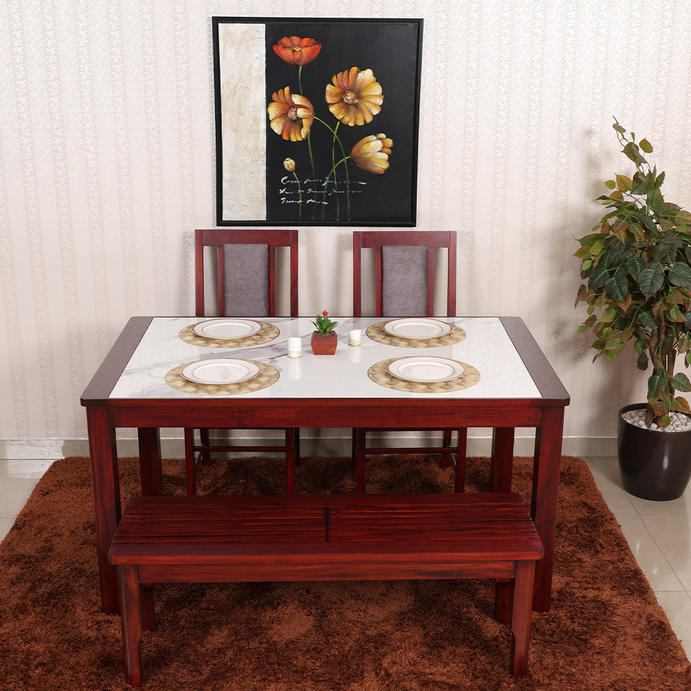 MAARK MARBLE TOP 4 SEATER DINING SET 5*3 (1+2+BENCH) GALIYA TT