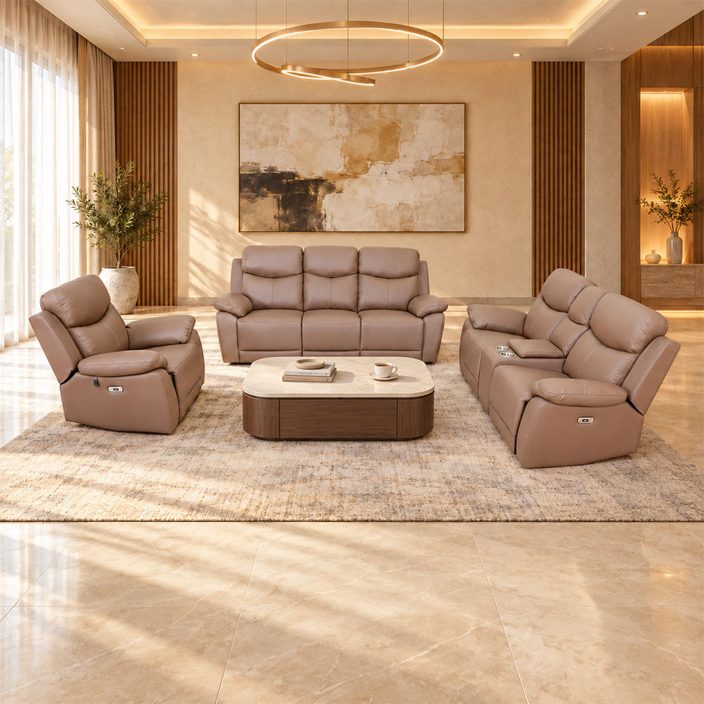MAARK MOTORIZED RECLINER LEATHER SOFA SET (3R+2R+1R) 1406-CAMEL HT