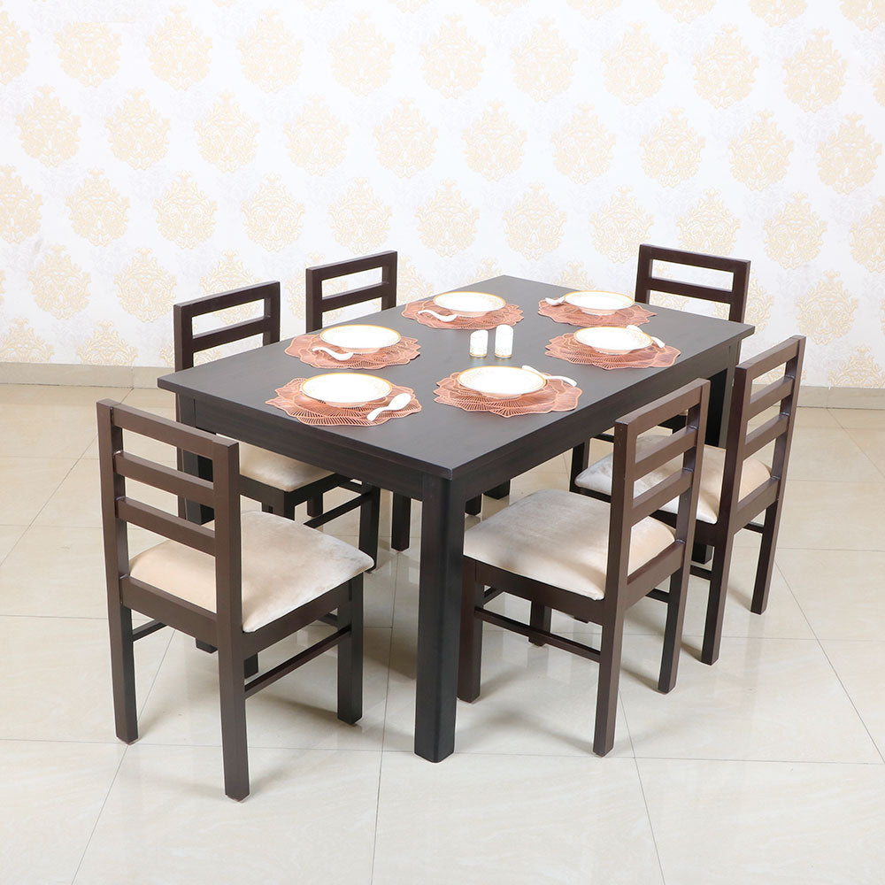 MAARK WOODEN TOP 6 SEATER DINING SET (5*3) STARTER WALNUT COLOUR