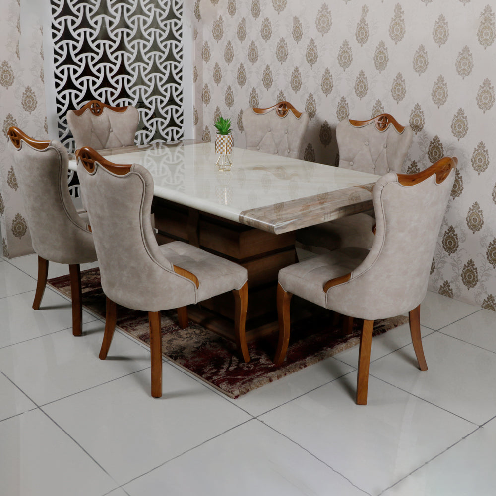 MAARK MARBLE TOP 6 SEATER DINING SET 1102-6145 HT