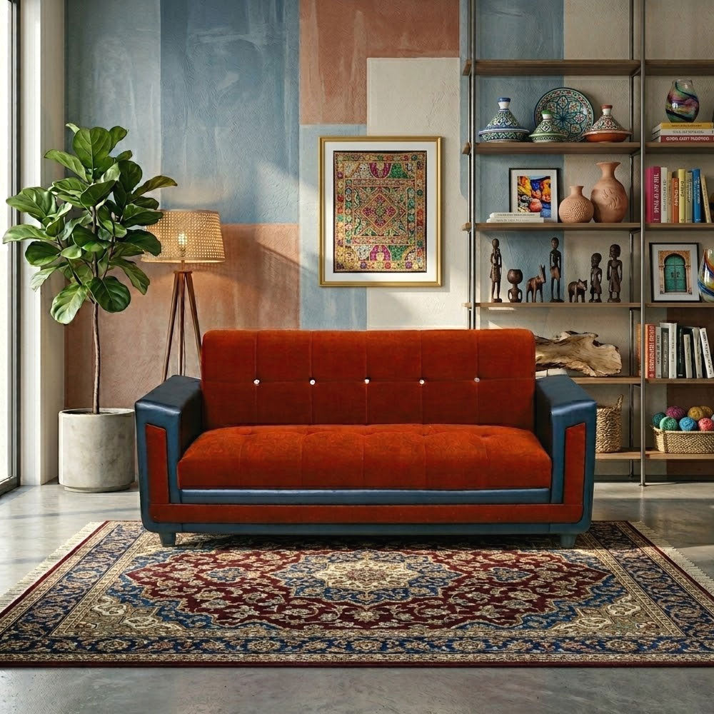 MAARK FABRIC THREE SEATER SOFA NEW MONTAIN RED COLOUR